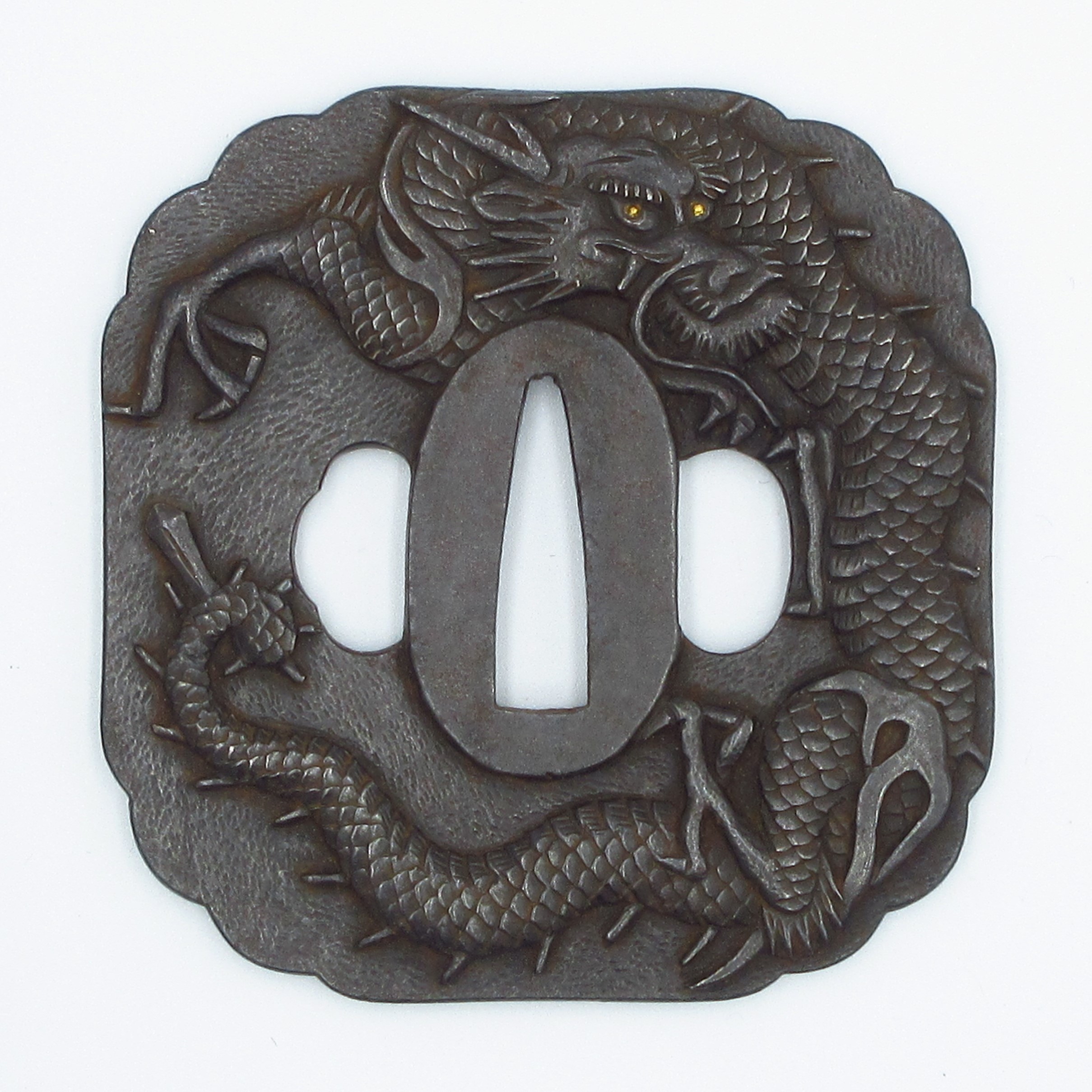 小柄　独鈷絡繰龍象嵌　「長州住ニ王方清」在銘　江戸時代　　　　　　書鍔箱 小柄 独鈷絡繰龍象嵌 「長州住ニ王方清」在銘 江戸時代 書鍔箱 小柄